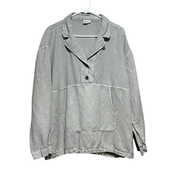 Nicole Miller New York Tops - Nicole Miller New York Womens L Tan Cream Linen Lyocell Popover Tunic Top Pocket